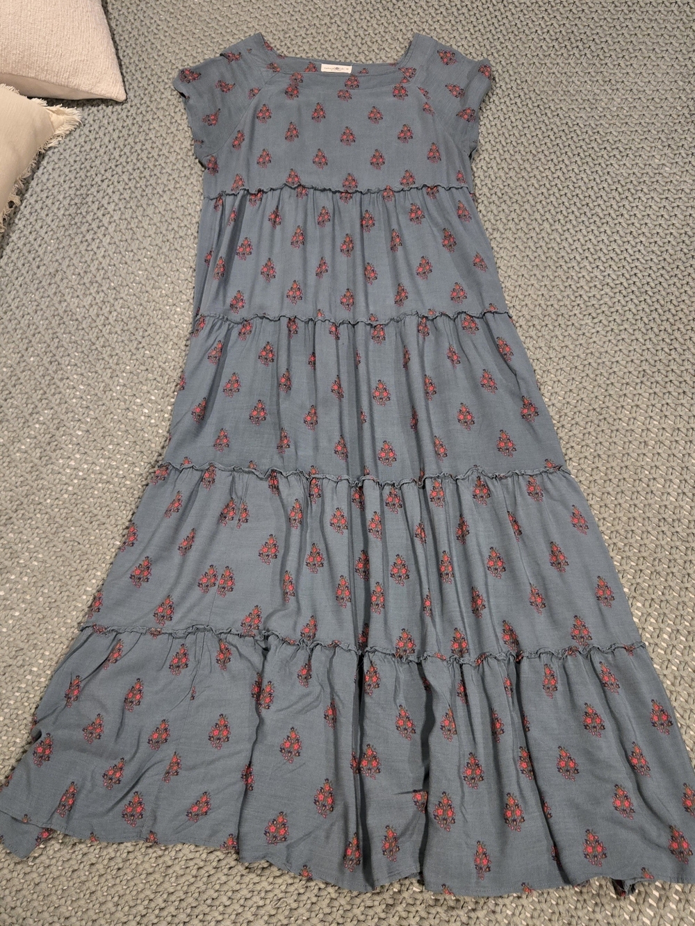 NATURAL LIFE Blue Tiered Maxi Dress with Pink Floral Motif